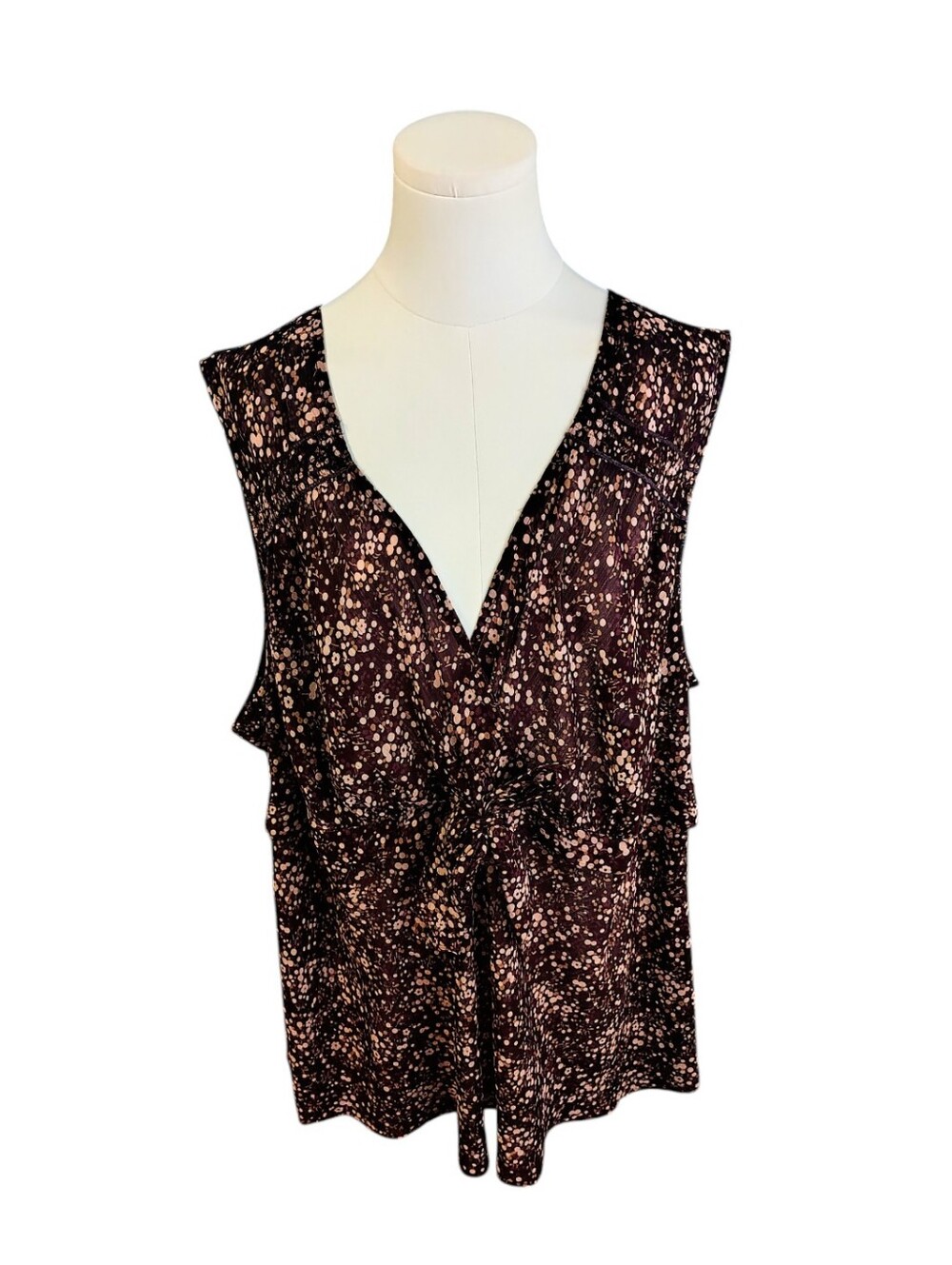 Vintage Lane Bryant Metallic Purple  Gold Sheer Tie Front Tiered Blouse Size 26